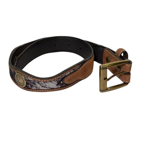 22" Nocona Genuine Leather & Camouflage Belt 12 Gauge Shell Accents & Brass Buck - Picture 2 of 7